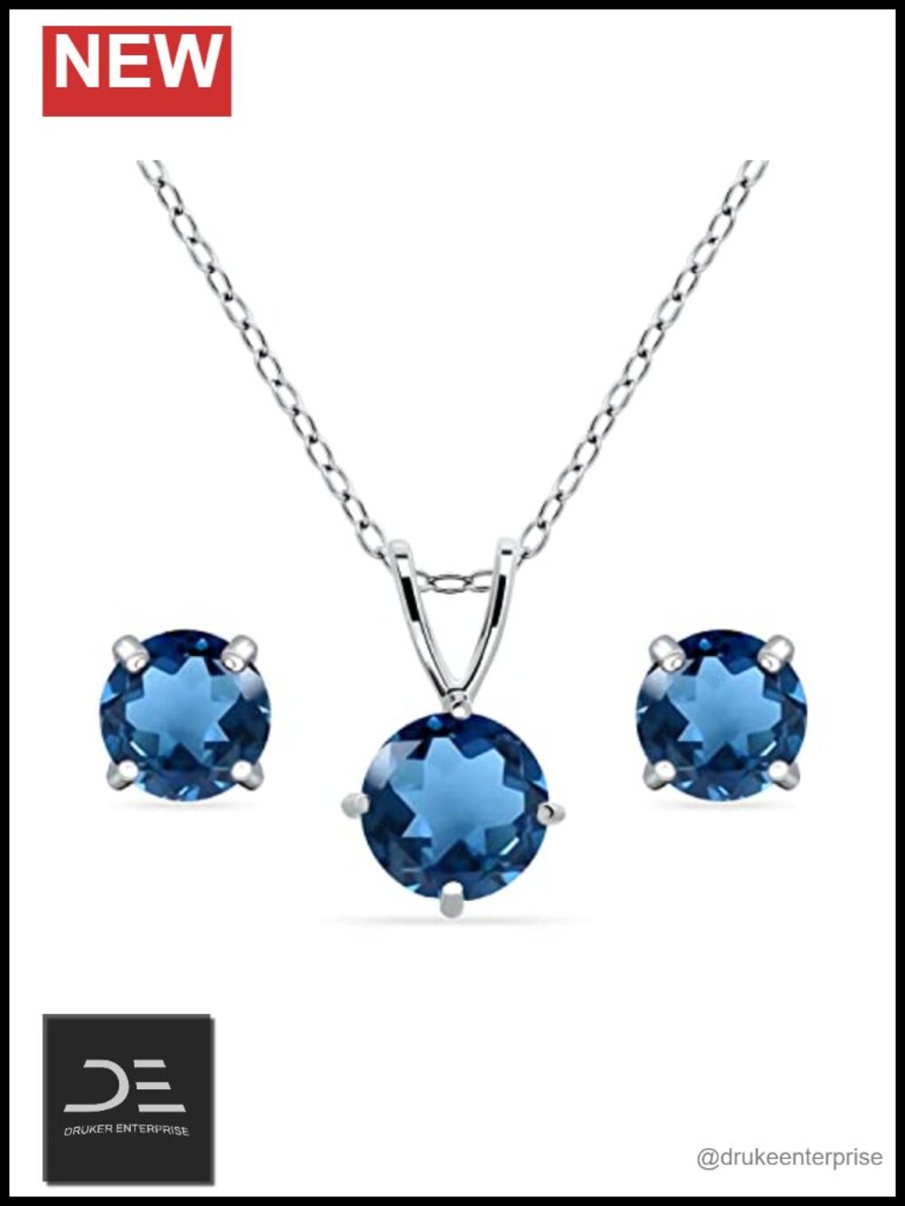 Sterling Silver London Blue Topaz Necklace & Earring Jewelry Set